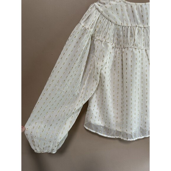 Old Navy Women’s Small White & Gold Sparkly Boho Chiffon Blouse Top Holiday - Picture 7 of 9